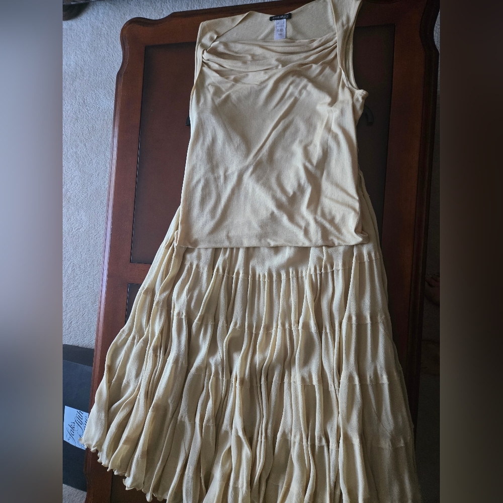 Anne Klein Silk Ruffled Maxi Skirt With Blouse